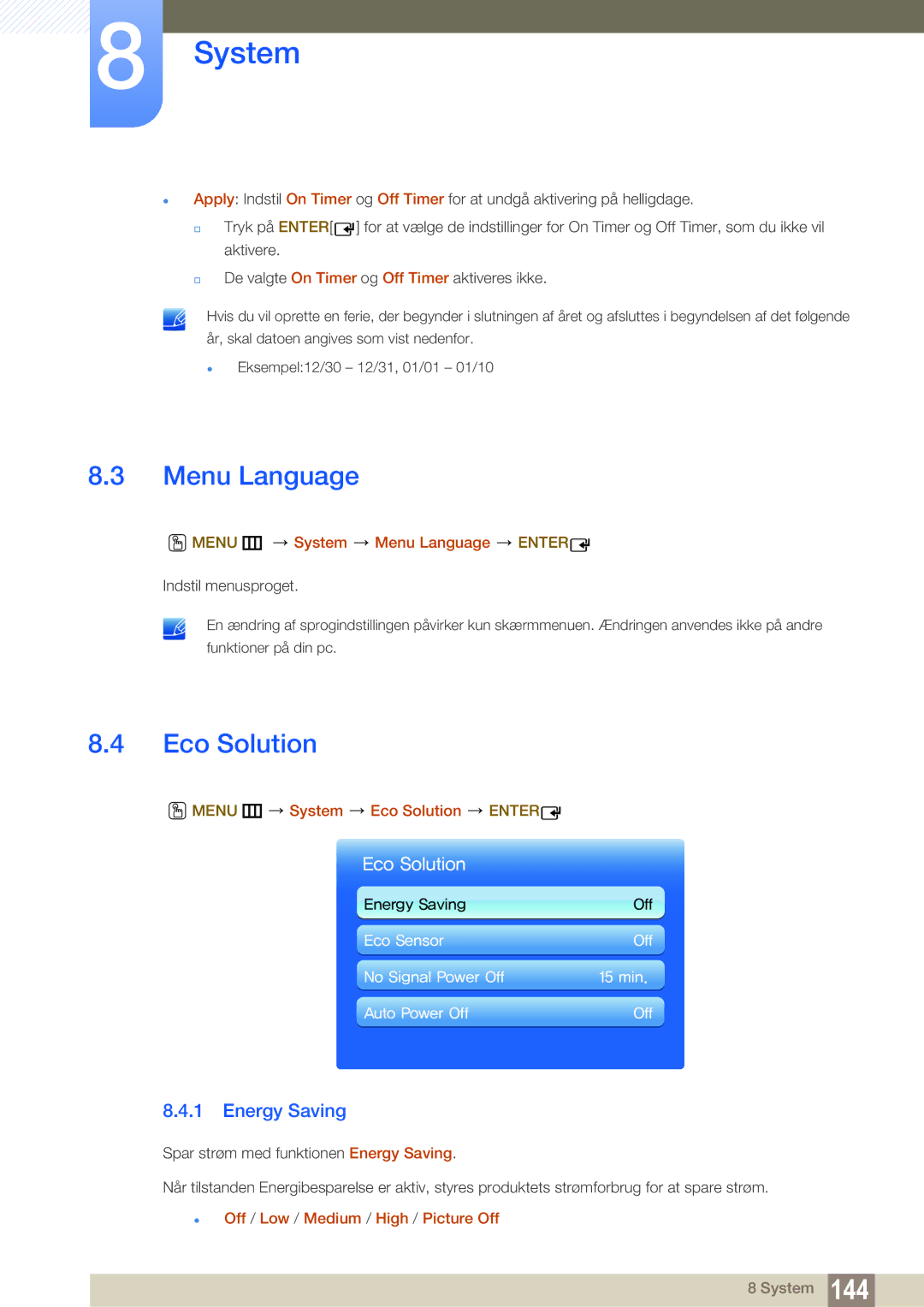 Samsung LH55UEAPLGC/EN, LH46UEPLGC/EN, LH55MEBPLGC/EN, LH55UEPLGC/EN manual Menu Language, Eco Solution, Energy Saving 