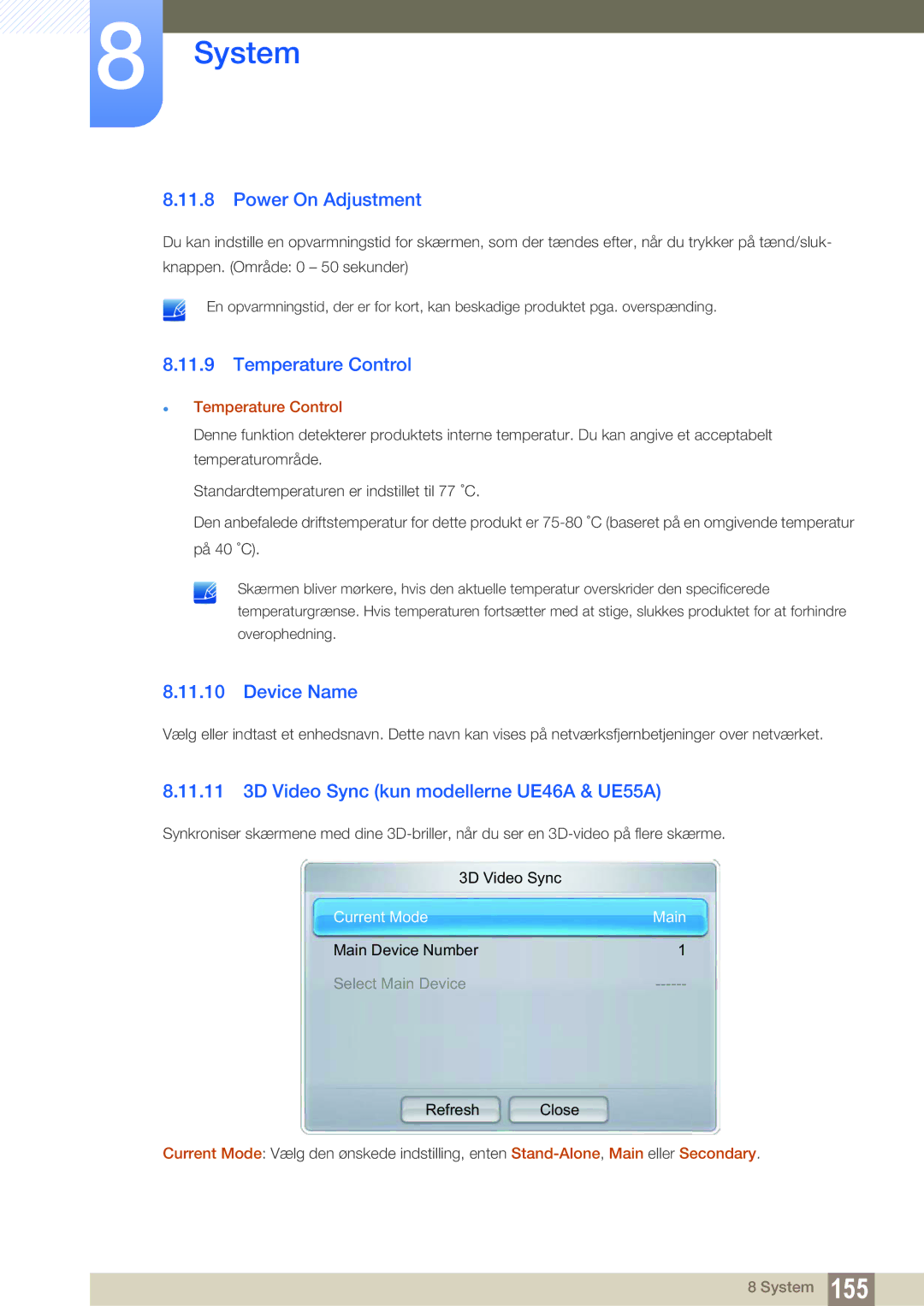 Samsung LH55UEPLGC/EN, LH55UEAPLGC/EN, LH46UEPLGC/EN, LH55MEBPLGC/EN Power On Adjustment, Temperature Control, Device Name 