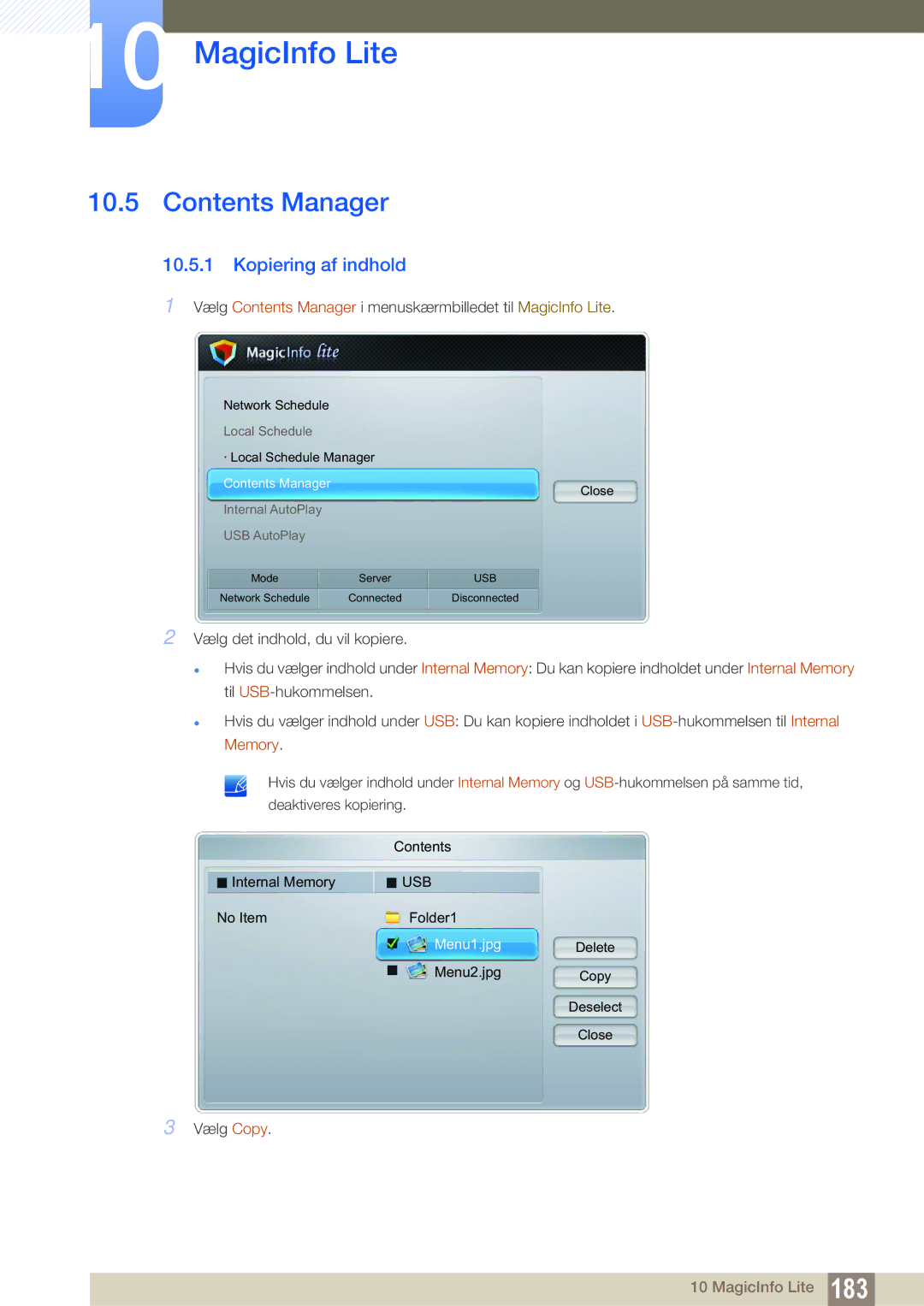 Samsung LH32MEBPLGC/EN, LH55UEAPLGC/EN, LH46UEPLGC/EN, LH55MEBPLGC/EN, LH55UEPLGC/EN, LH46UEAPLGC/EN manual Contents Manager 