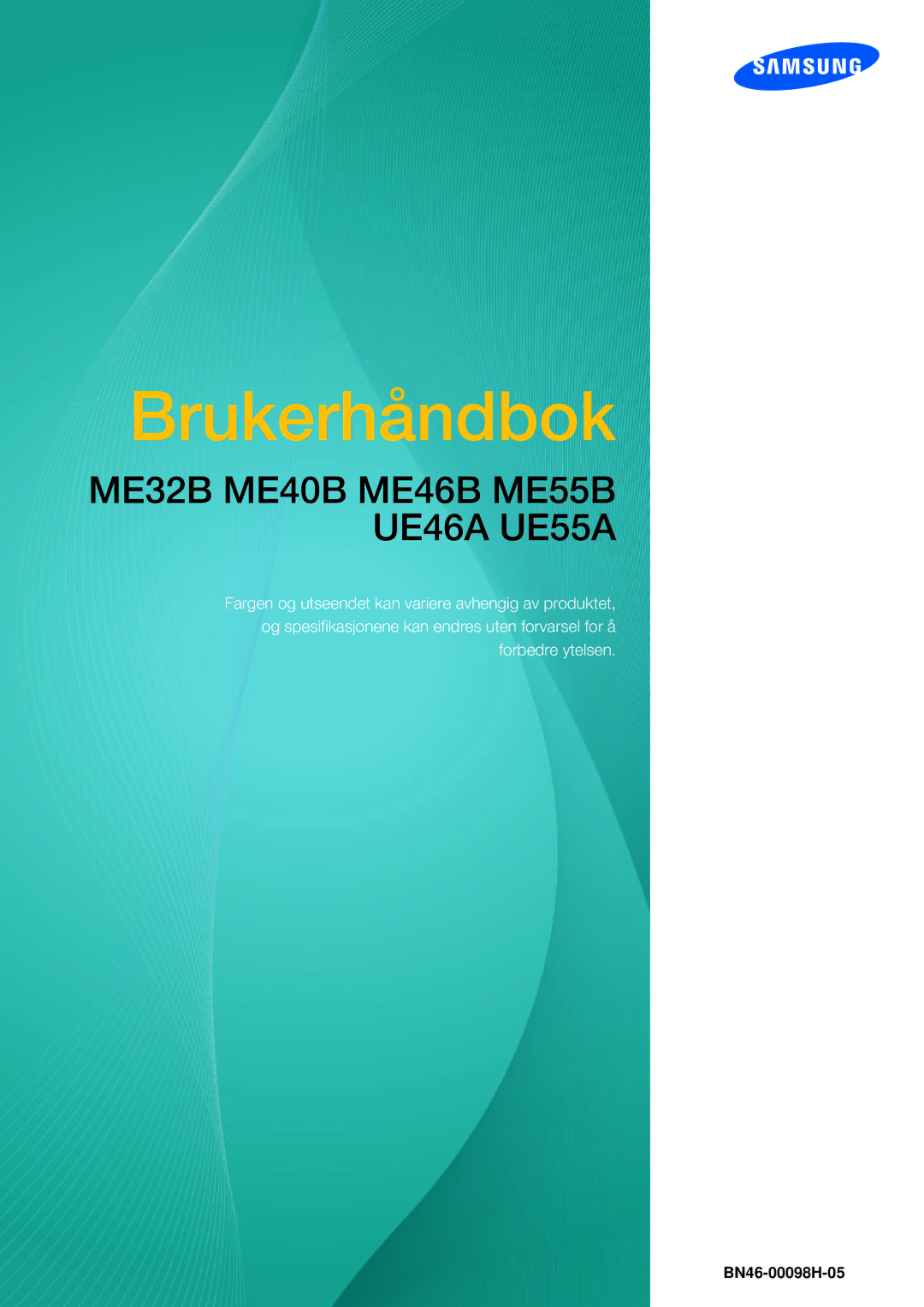 Samsung LH46UEPLGC/EN, LH55UEAPLGC/EN, LH55MEBPLGC/EN, LH55UEPLGC/EN, LH46UEAPLGC/EN, LH46MEBPLGC/EN manual Brukerhåndbok 