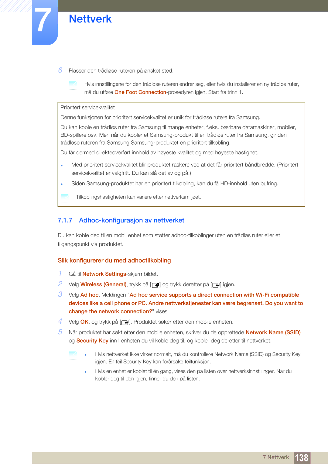 Samsung LH55MEBPLGC/EN, LH55UEAPLGC/EN manual Adhoc-konfigurasjon av nettverket, Slik konfigurerer du med adhoctilkobling 