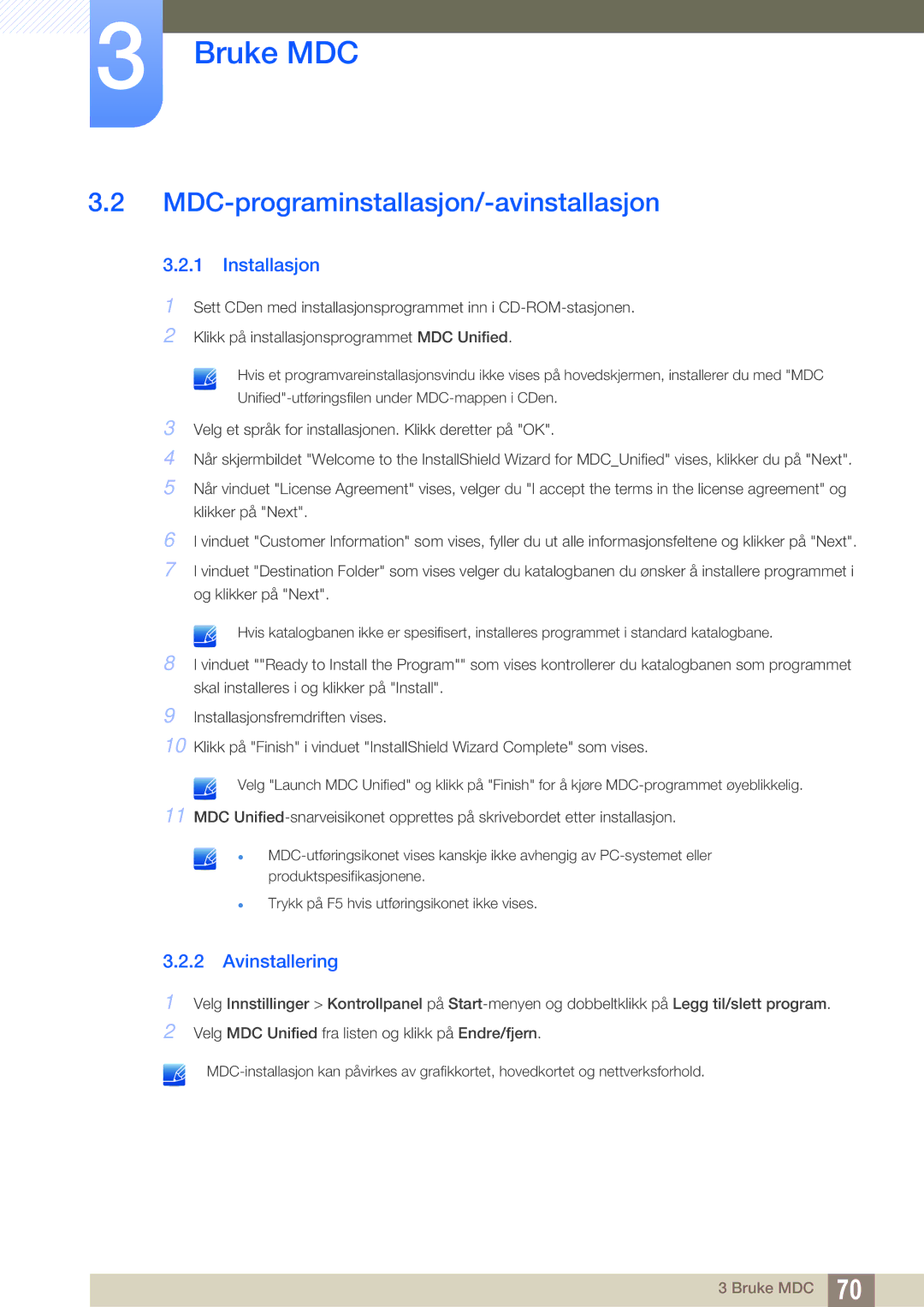 Samsung LH40MEBPLGC/EN, LH55UEAPLGC/EN, LH46UEPLGC/EN, LH55UEPLGC/EN MDC-programinstallasjon/-avinstallasjon, Avinstallering 