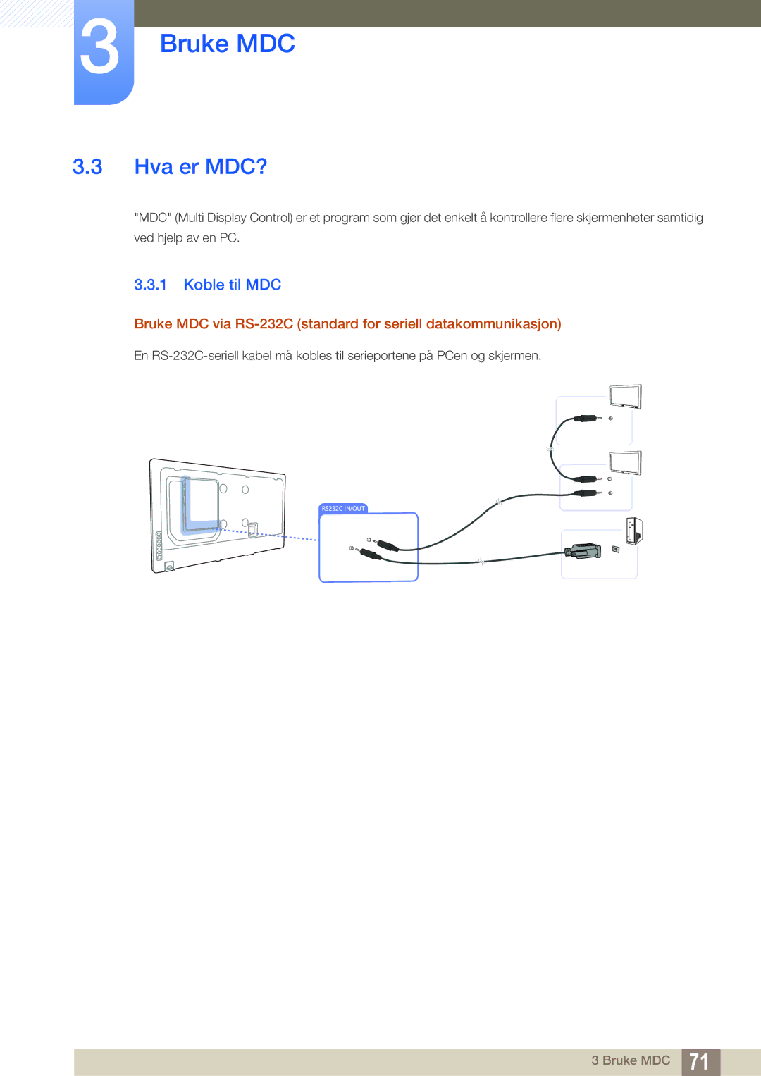 Samsung LH32MEBPLGC/EN, LH55UEAPLGC/EN, LH46UEPLGC/EN, LH55MEBPLGC/EN, LH55UEPLGC/EN manual Hva er MDC?, Koble til MDC 