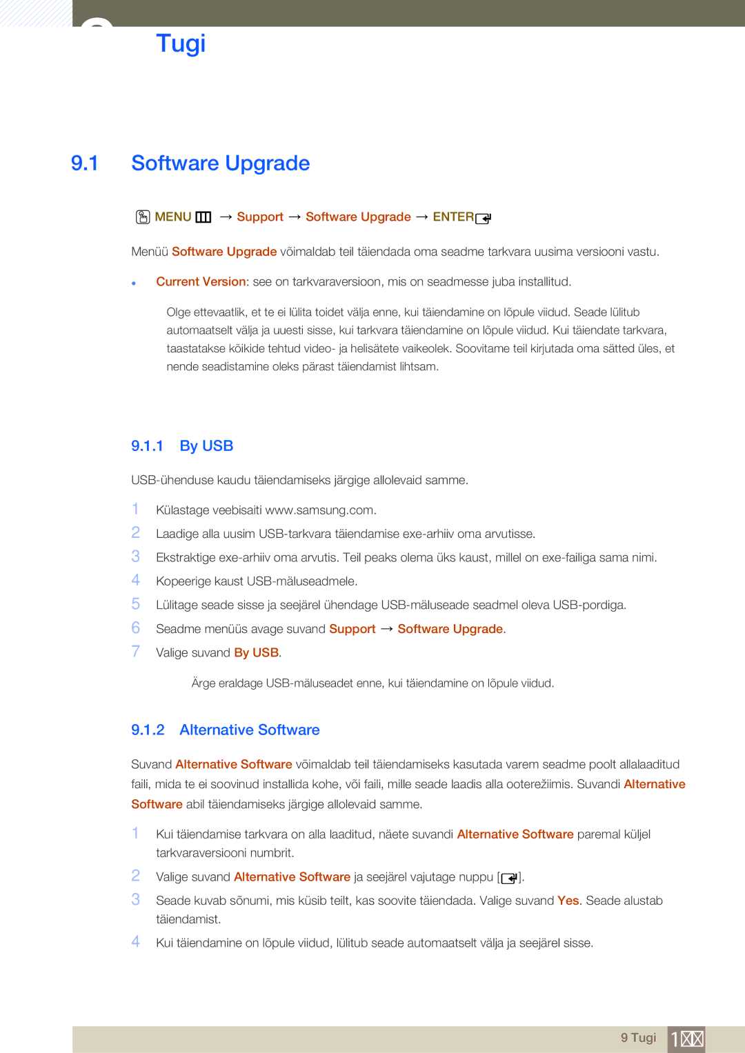 Samsung LH46MEBPLGC/EN, LH55UEAPLGC/EN manual Tugi, By USB, Alternative Software, Menu m Support Software Upgrade Enter 