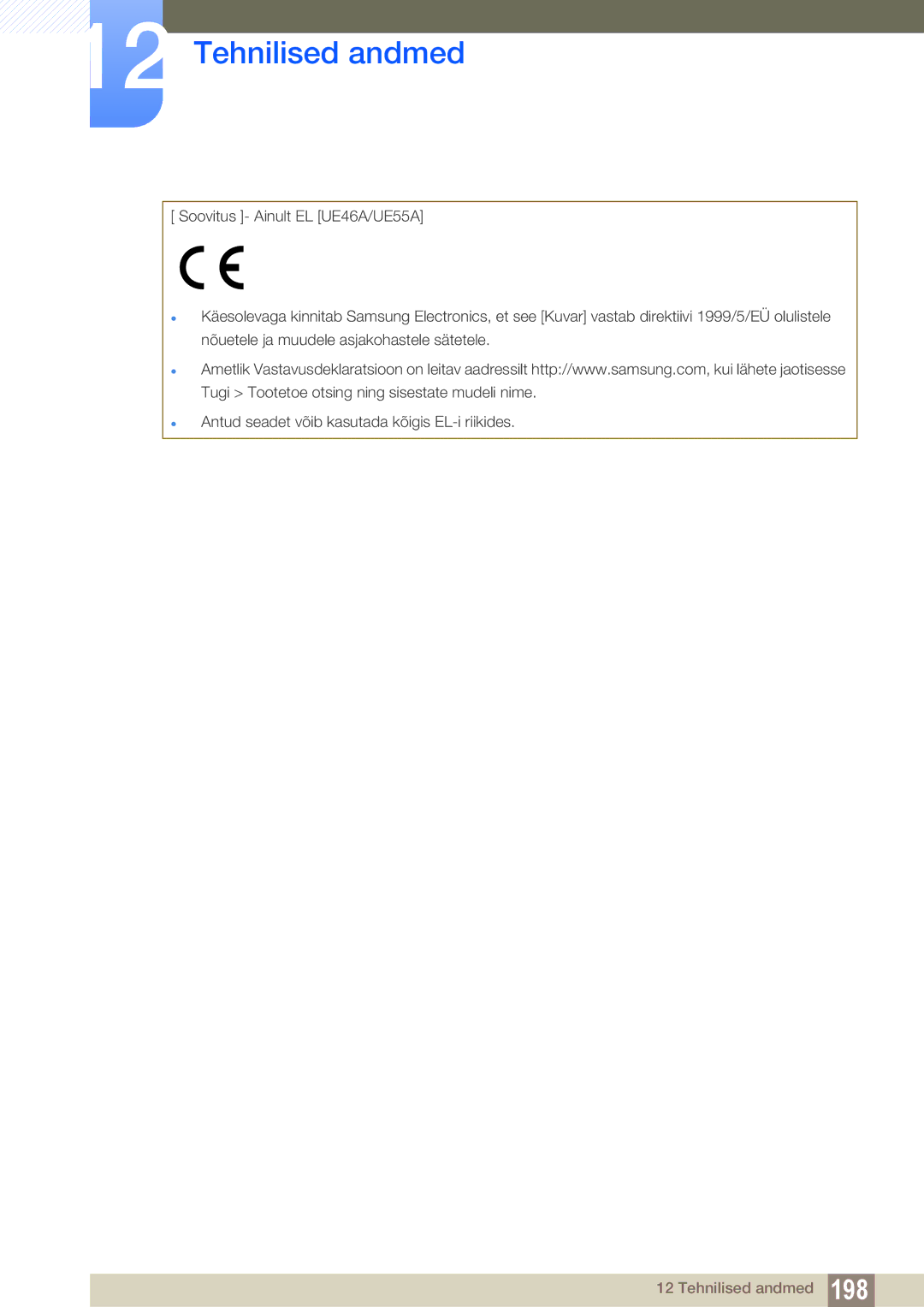 Samsung LH55UEAPLGC/EN, LH55MEBPLGC/EN, LH55UEPLGC/EN, LH46MEBPLGC/EN, LH40MEBPLGC/EN, LH32MEBPLGC/EN manual Tehnilised andmed 