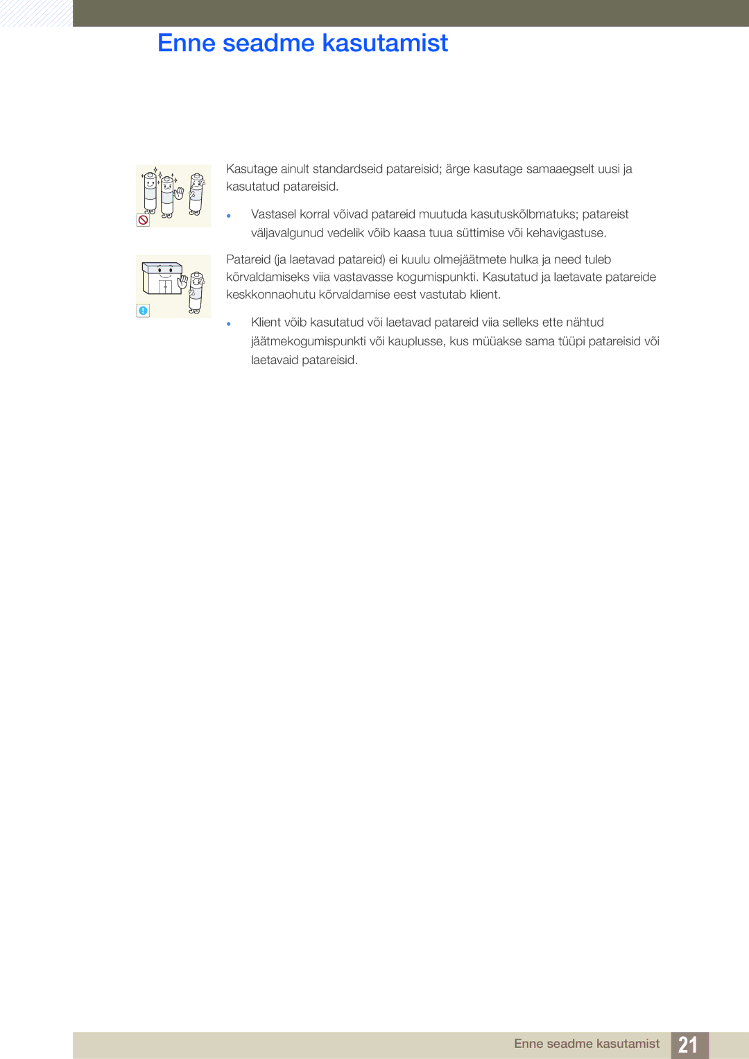 Samsung LH46MEBPLGC/EN, LH55UEAPLGC/EN, LH55MEBPLGC/EN, LH55UEPLGC/EN, LH40MEBPLGC/EN, LH32MEBPLGC/EN Enne seadme kasutamist 