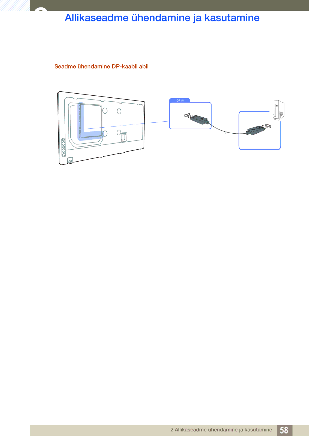 Samsung LH40MEBPLGC/EN, LH55UEAPLGC/EN, LH55MEBPLGC/EN, LH55UEPLGC/EN, LH46MEBPLGC/EN manual Seadme ühendamine DP-kaabli abil 