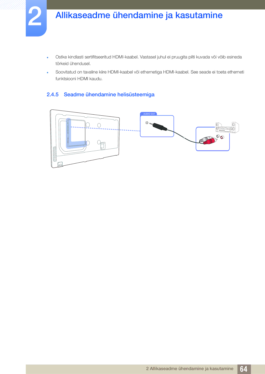 Samsung LH40MEBPLGC/EN, LH55UEAPLGC/EN, LH55MEBPLGC/EN, LH55UEPLGC/EN, LH46MEBPLGC/EN manual Seadme ühendamine helisüsteemiga 