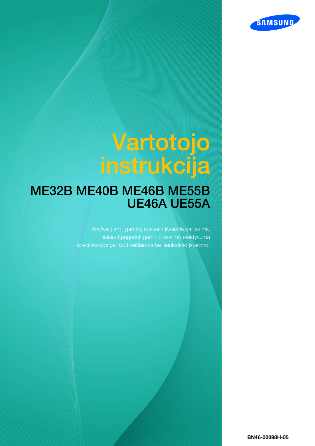 Samsung LH55MEBPLGC/EN, LH55UEAPLGC/EN, LH55UEPLGC/EN, LH46MEBPLGC/EN, LH40MEBPLGC/EN manual Vartotojo instrukcija 