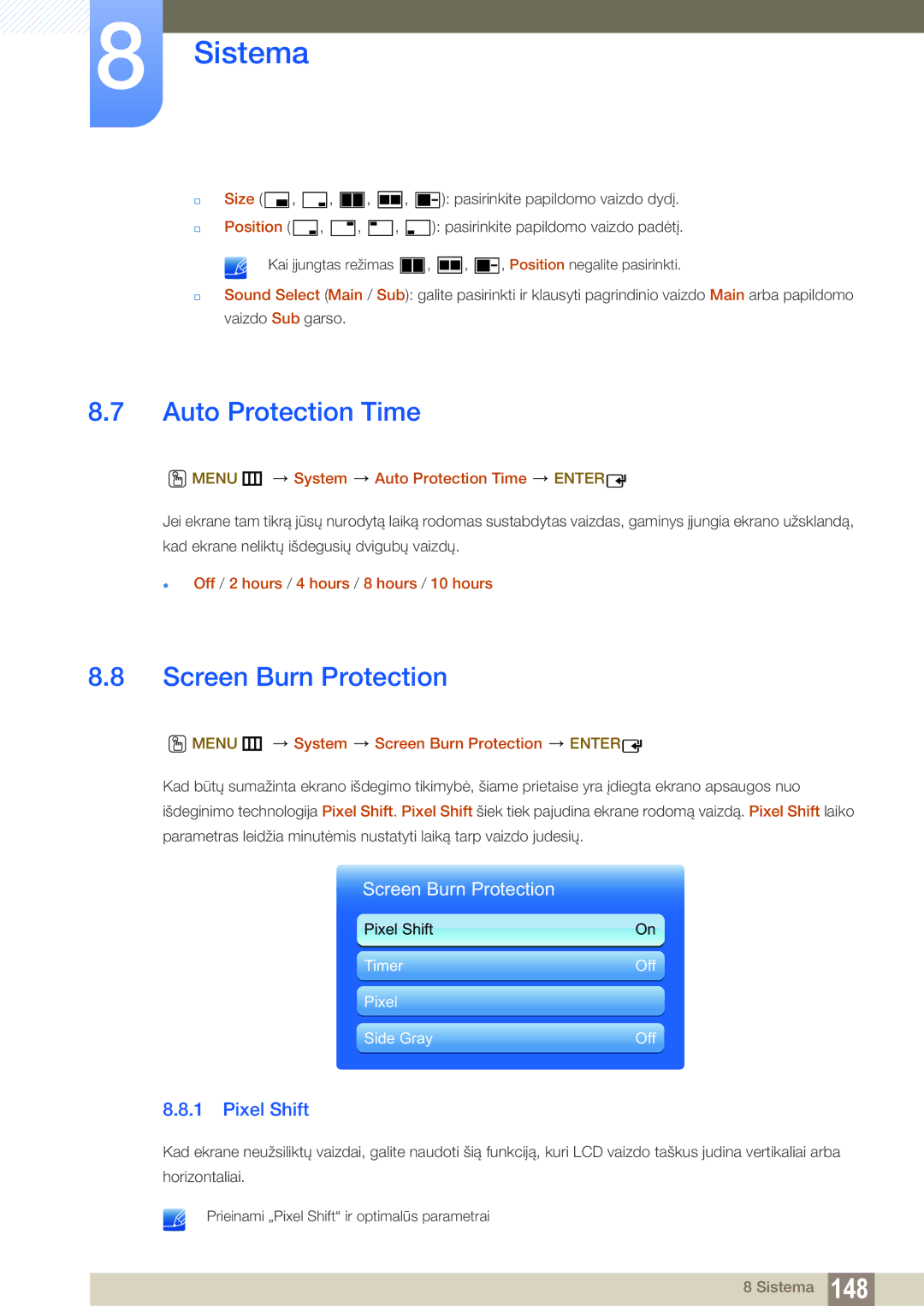 Samsung LH40MEBPLGC/EN, LH55UEAPLGC/EN, LH55MEBPLGC/EN manual Auto Protection Time, Screen Burn Protection, Pixel Shift 