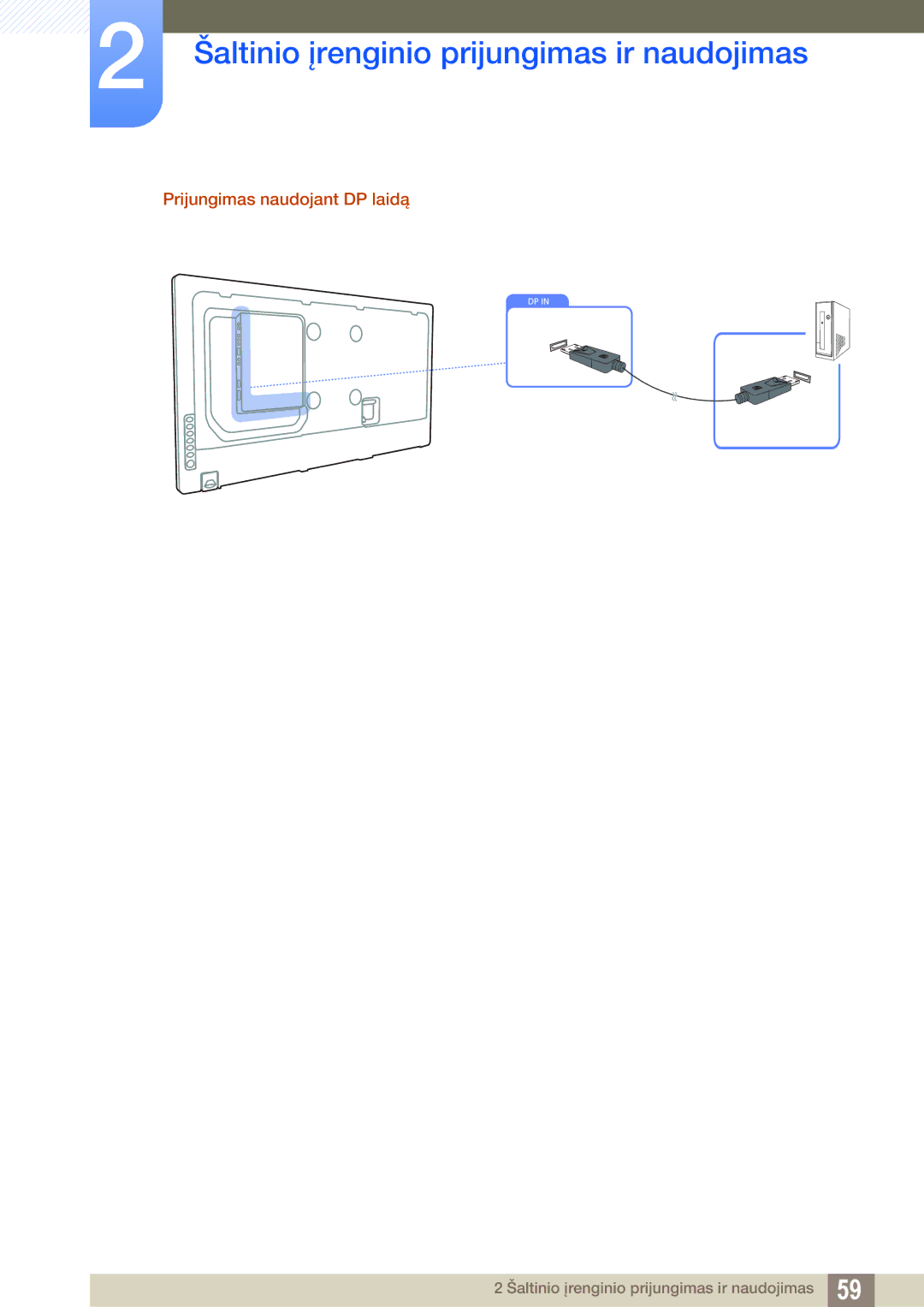 Samsung LH32MEBPLGC/EN, LH55UEAPLGC/EN, LH55MEBPLGC/EN, LH55UEPLGC/EN, LH46MEBPLGC/EN manual Prijungimas naudojant DP laidą 