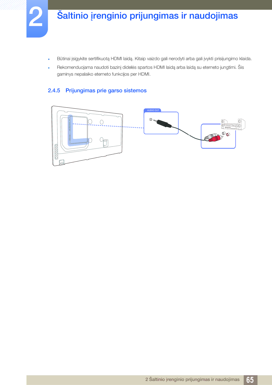 Samsung LH32MEBPLGC/EN, LH55UEAPLGC/EN, LH55MEBPLGC/EN, LH55UEPLGC/EN, LH46MEBPLGC/EN manual Prijungimas prie garso sistemos 