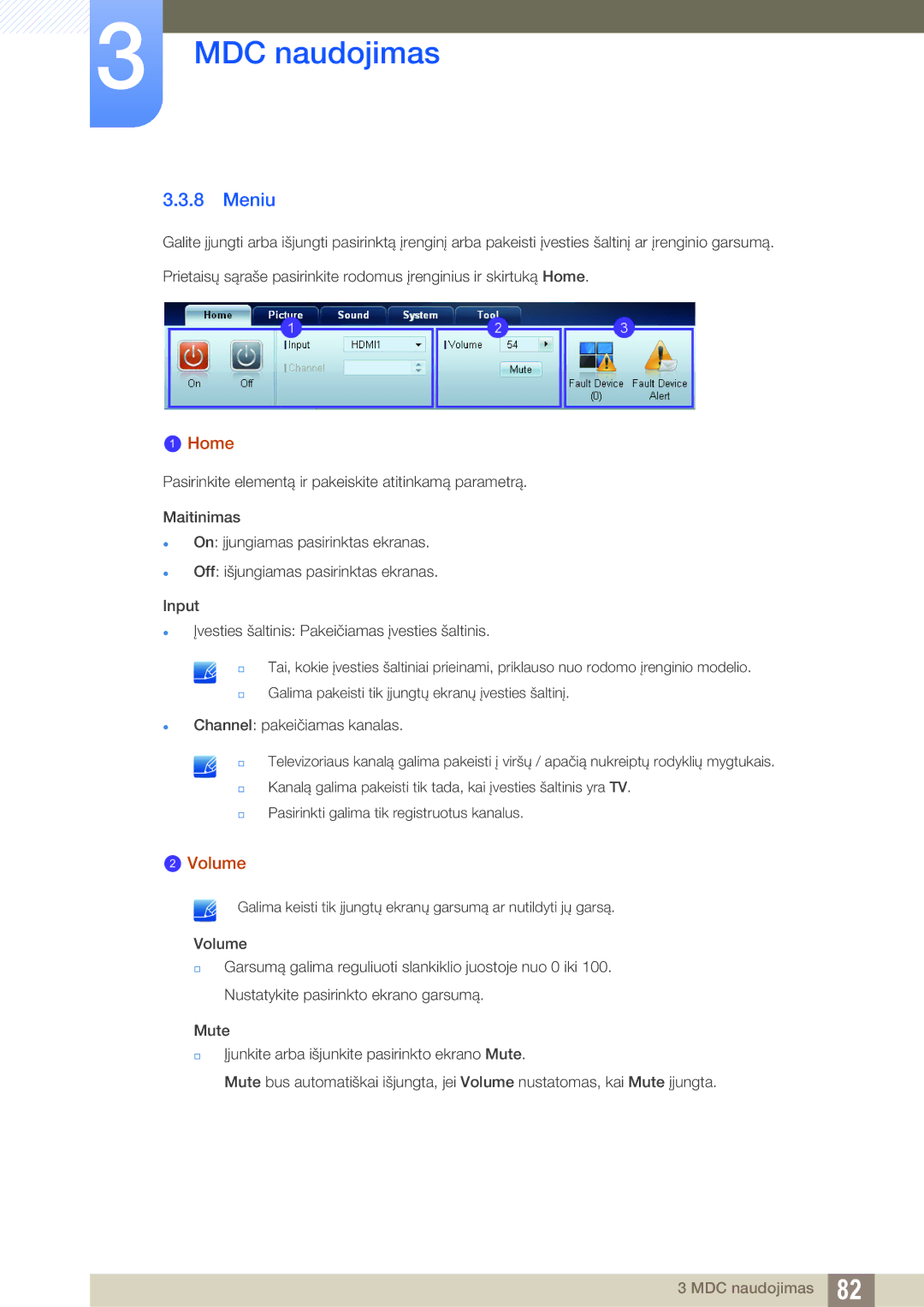 Samsung LH40MEBPLGC/EN, LH55UEAPLGC/EN, LH55MEBPLGC/EN, LH55UEPLGC/EN, LH46MEBPLGC/EN, LH32MEBPLGC/EN manual Meniu, Home, Volume 