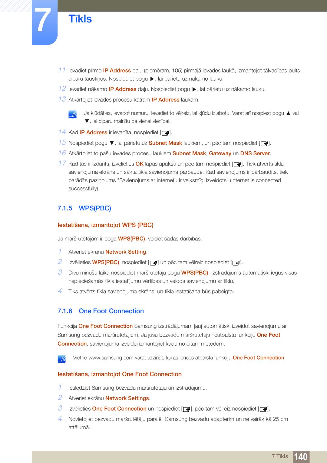 Samsung LH55UEPLGC/EN, LH55UEAPLGC/EN, LH55MEBPLGC/EN manual Wpspbc, Iestatīšana, izmantojot One Foot Connection 