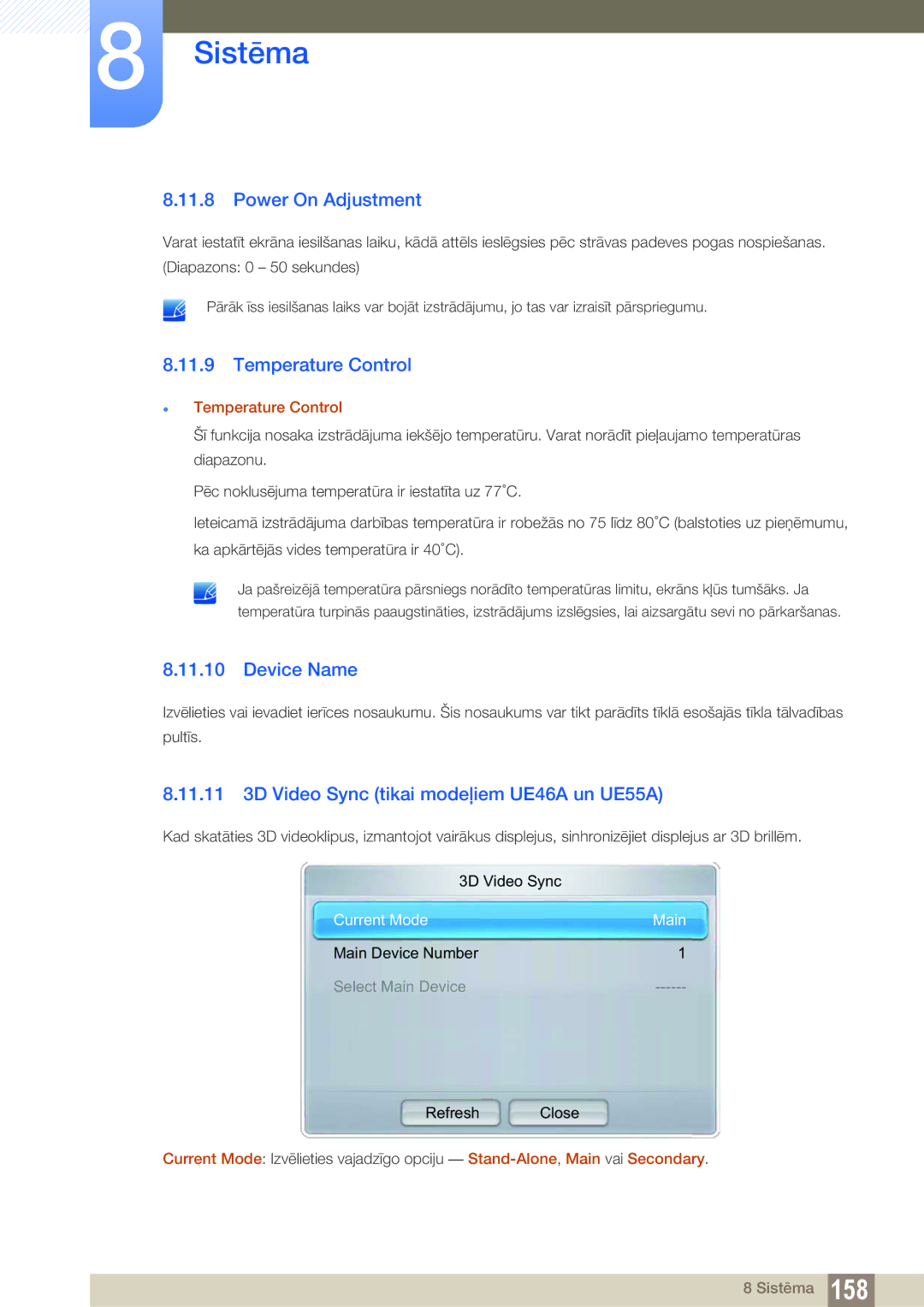 Samsung LH55UEPLGC/EN, LH55UEAPLGC/EN, LH55MEBPLGC/EN, LH46MEBPLGC/EN Power On Adjustment, Temperature Control, Device Name 