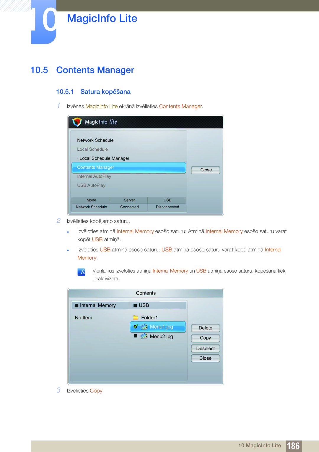 Samsung LH55UEAPLGC/EN, LH55MEBPLGC/EN, LH55UEPLGC/EN, LH46MEBPLGC/EN, LH40MEBPLGC/EN, LH32MEBPLGC/EN manual Contents Manager 