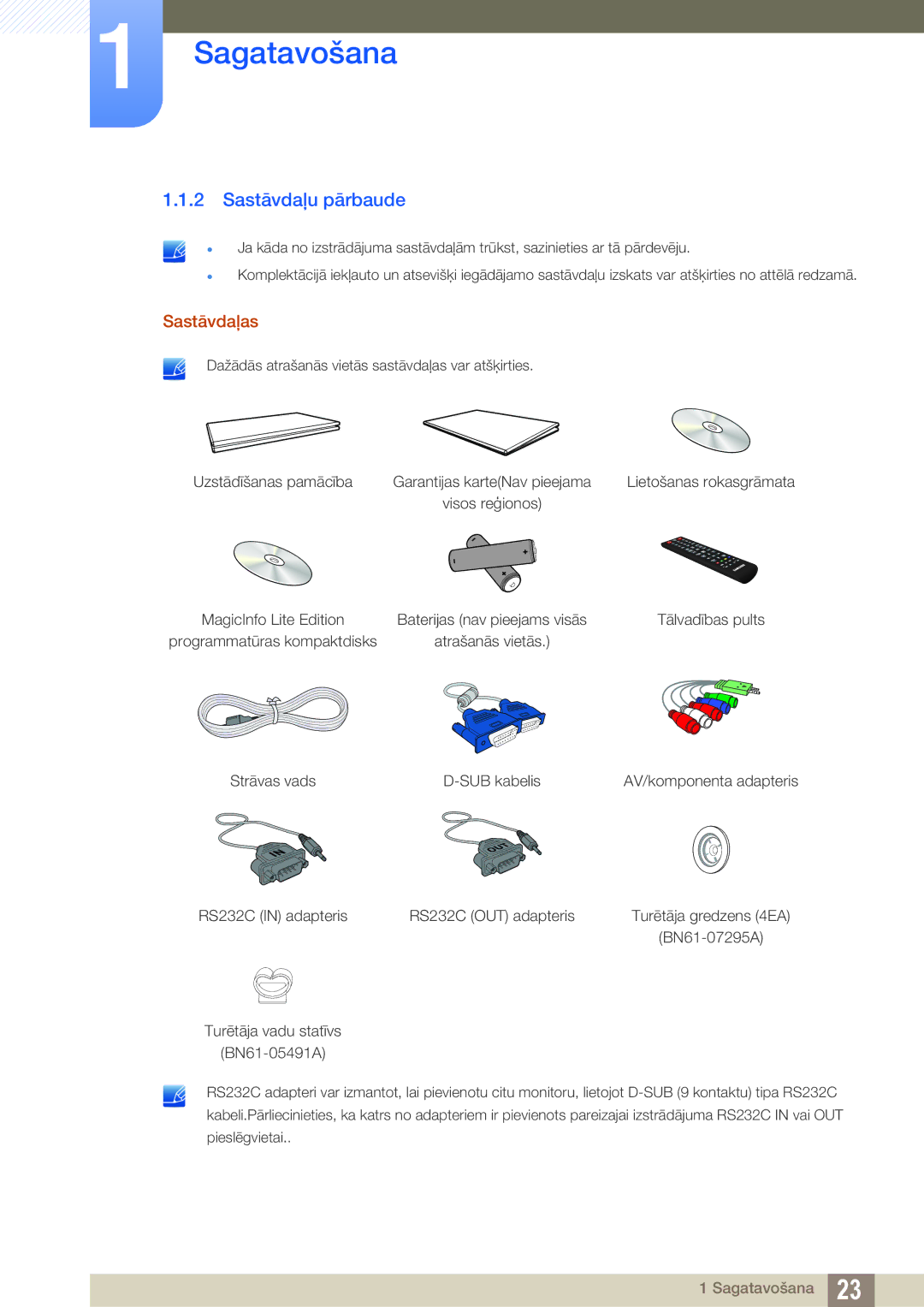 Samsung LH32MEBPLGC/EN, LH55UEAPLGC/EN, LH55MEBPLGC/EN, LH55UEPLGC/EN, LH46MEBPLGC/EN manual Sastāvdaļu pārbaude, Sastāvdaļas 