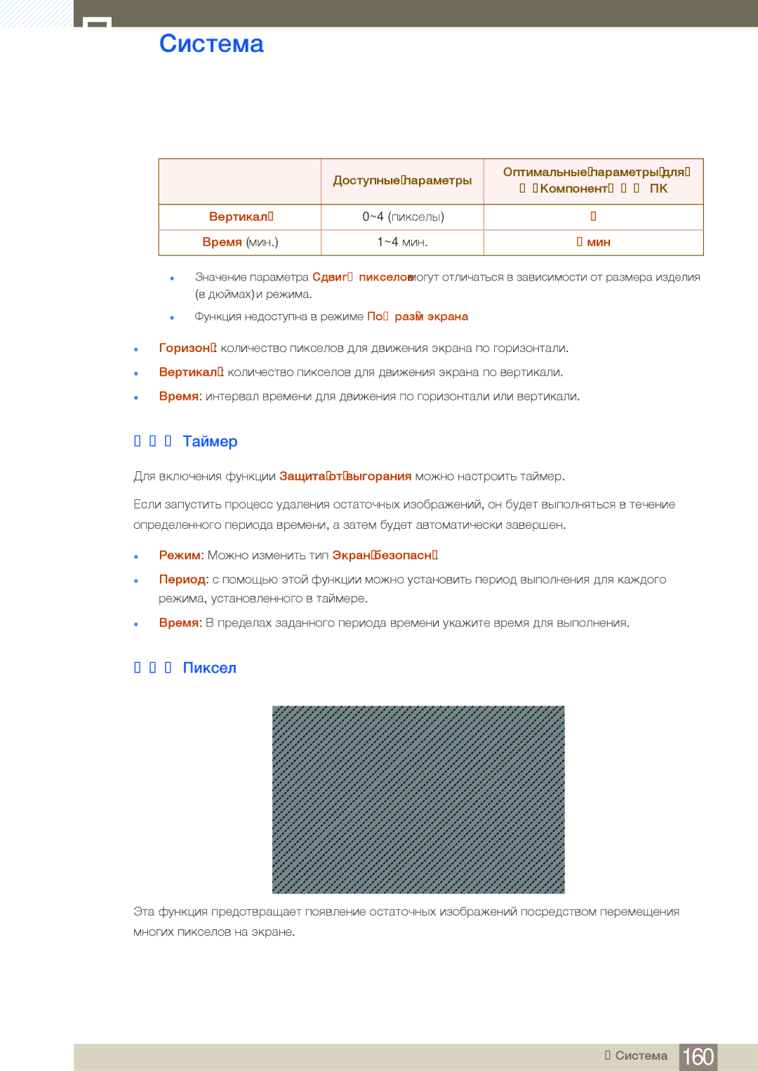 Samsung LH40MEBPLGC/EN, LH55UEAPLGC/EN, LH55MEBPLGC/EN, LH55UEPLGC/EN manual 2 Таймер, 3 Пиксел, Вертикал, Время мин, Мин 