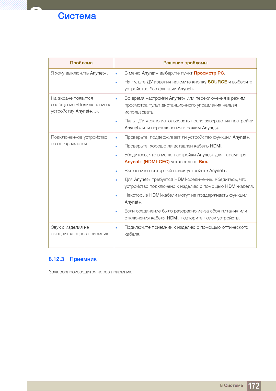 Samsung LH40MEBPLGC/EN, LH55UEAPLGC/EN, LH55MEBPLGC/EN, LH55UEPLGC/EN, LH46MEBPLGC/EN, LH32MEBPLGC/EN manual 12.3 Приемник 