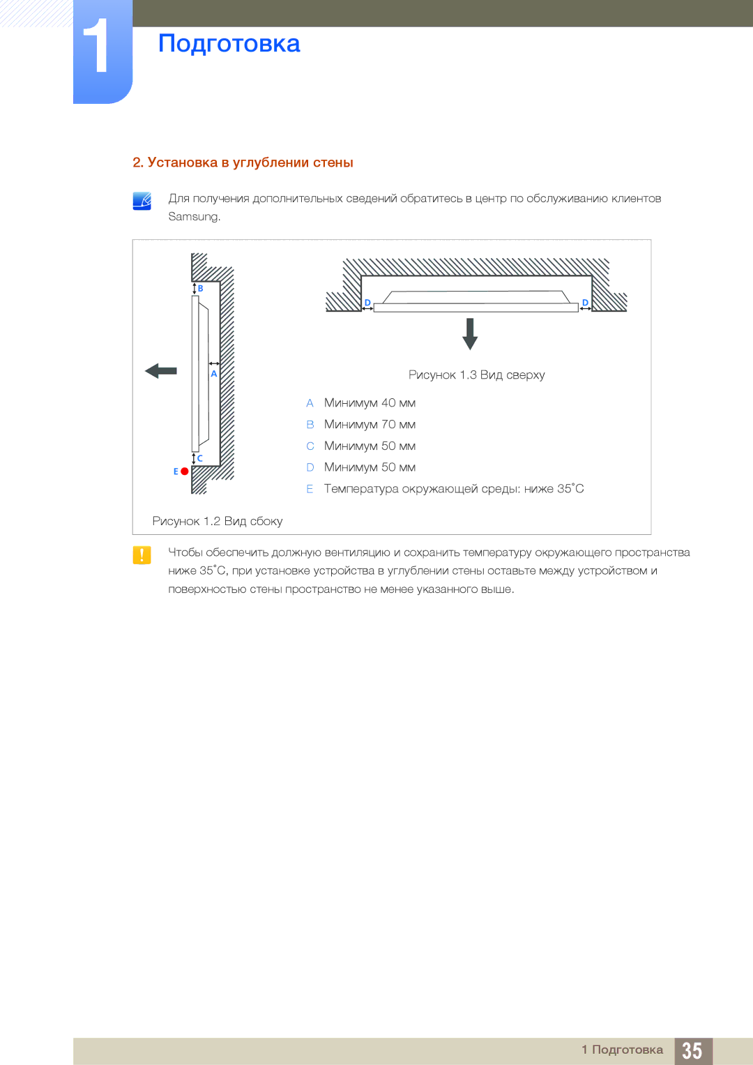 Samsung LH32MEBPLGC/EN, LH55UEAPLGC/EN, LH55MEBPLGC/EN, LH55UEPLGC/EN, LH46MEBPLGC/EN manual Установка в углублении стены 