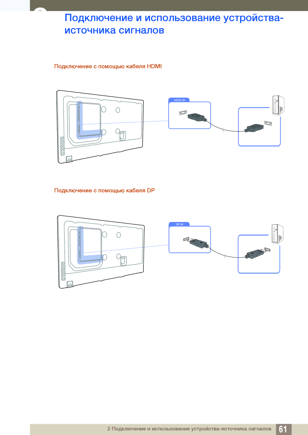 Samsung LH55MEBPLGC/EN, LH55UEAPLGC/EN, LH55UEPLGC/EN Подключение с помощью кабеля Hdmi, Подключение с помощью кабеля DP 