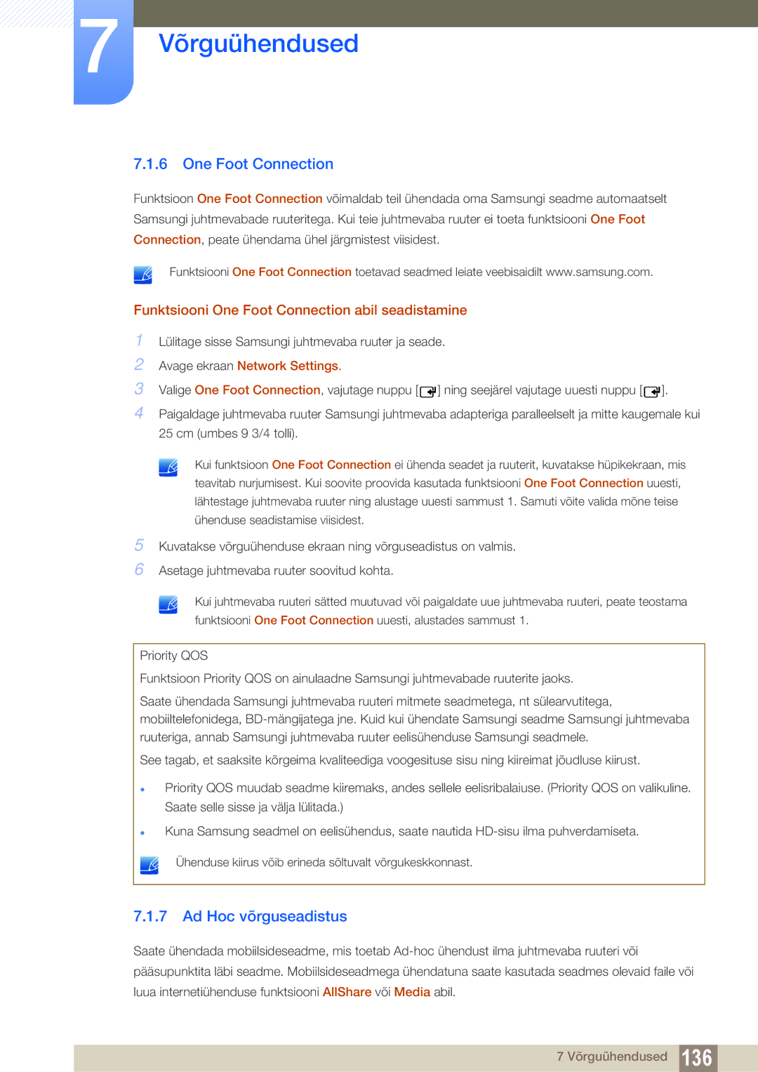 Samsung LH55UEPLGC/EN, LH55UEAPLGC/EN manual Ad Hoc võrguseadistus, Funktsiooni One Foot Connection abil seadistamine 