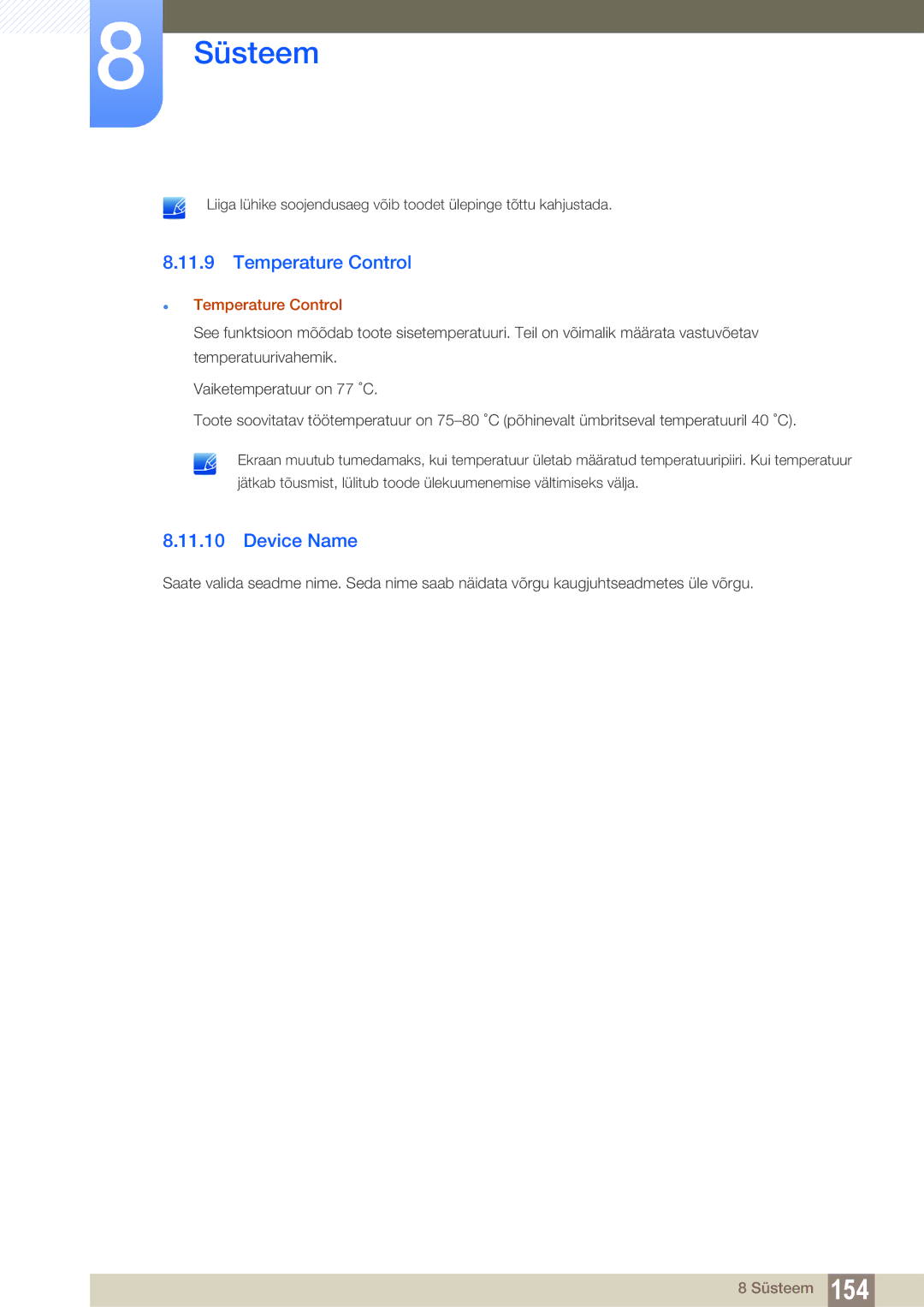 Samsung LH55UEPLGC/EN, LH55UEAPLGC/EN, LH46DEAPLBC/EN manual Device Name,  Temperature Control 