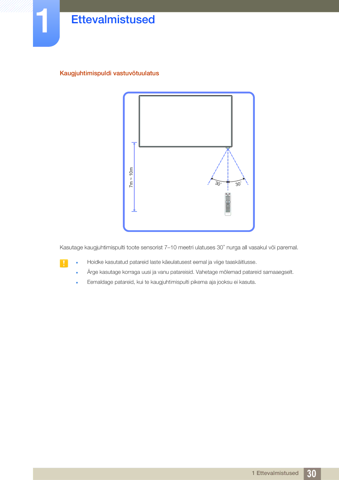 Samsung LH55UEAPLGC/EN, LH55UEPLGC/EN, LH46DEAPLBC/EN manual Kaugjuhtimispuldi vastuvõtuulatus 