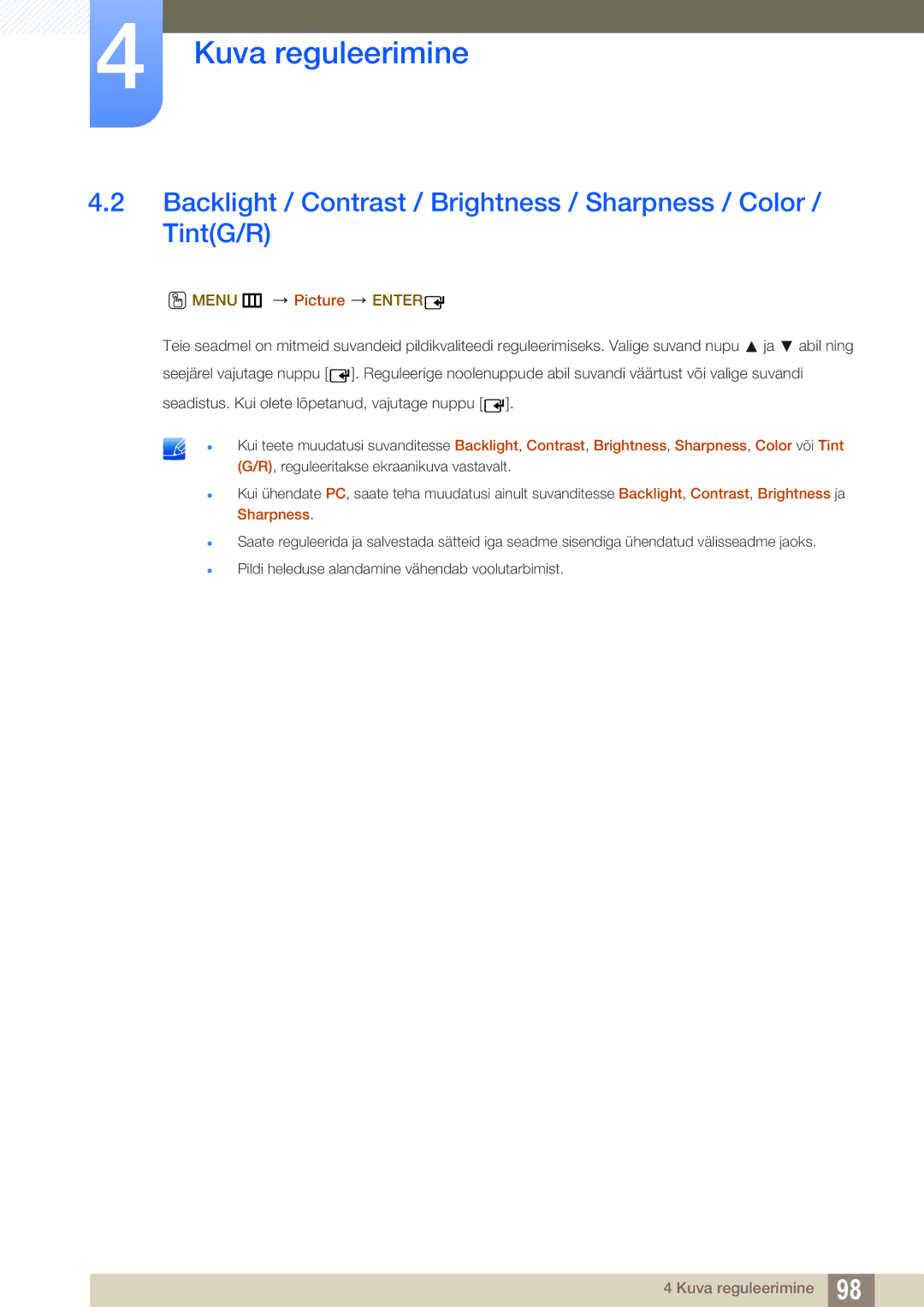 Samsung LH46DEAPLBC/EN, LH55UEAPLGC/EN, LH55UEPLGC/EN manual Menu m Picture Enter 