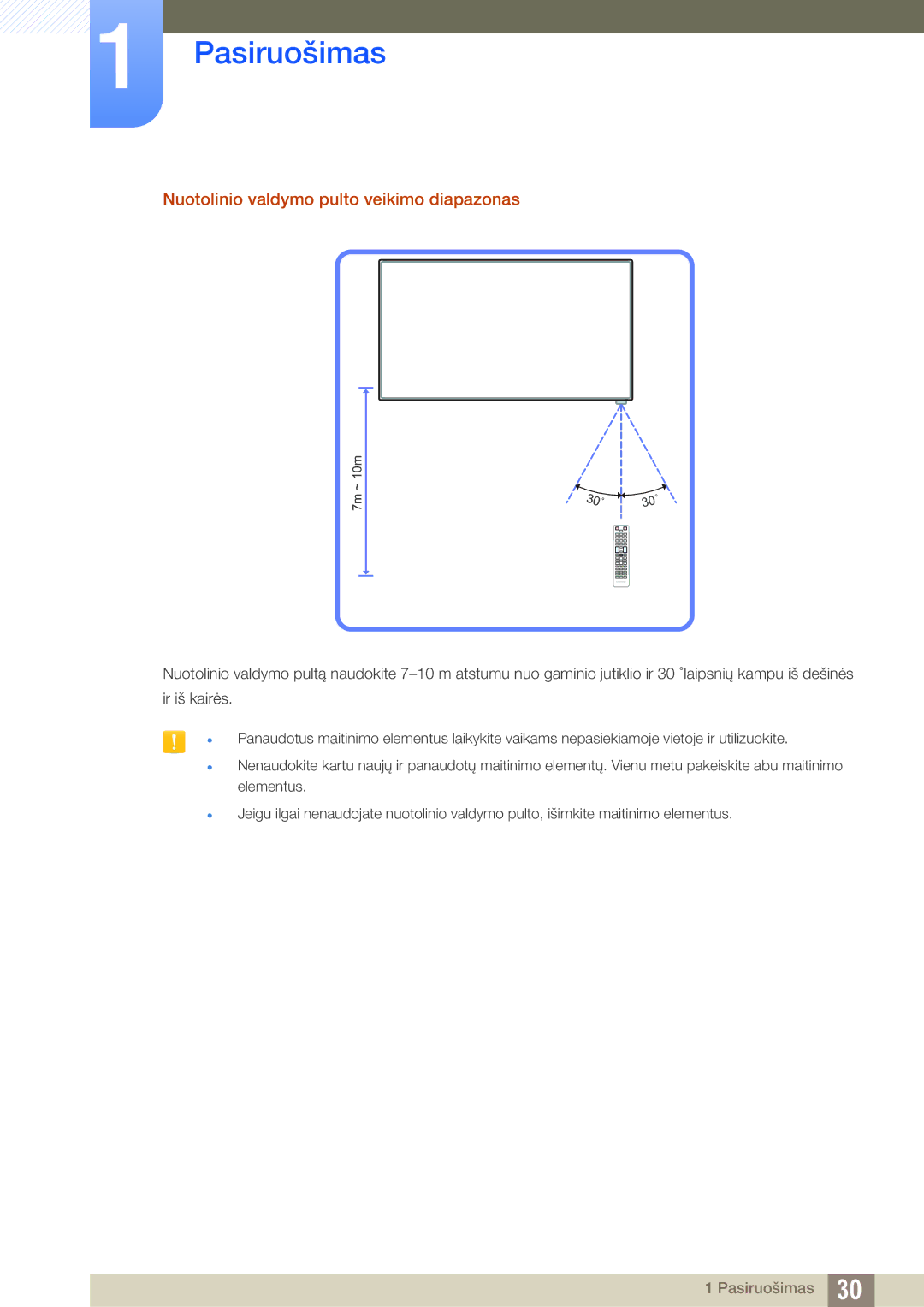 Samsung LH55UEAPLGC/EN, LH55UEPLGC/EN, LH46DEAPLBC/EN manual Nuotolinio valdymo pulto veikimo diapazonas 