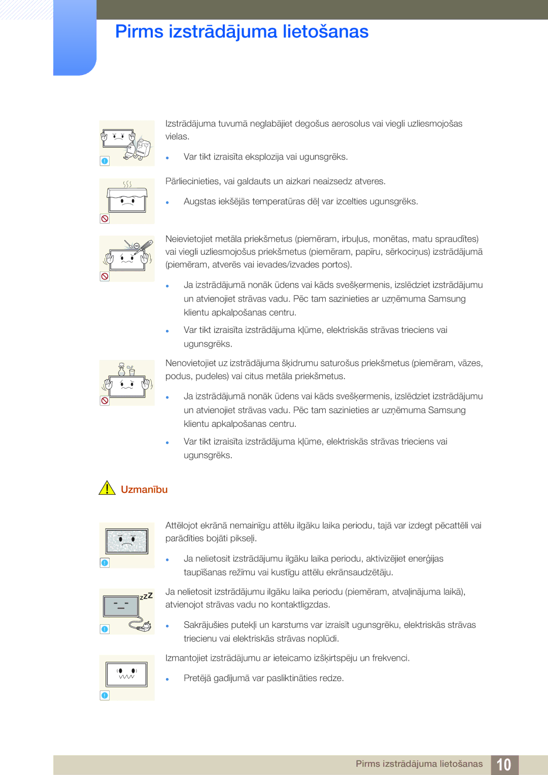 Samsung LH55UEPLGC/EN, LH55UEAPLGC/EN, LH46DEAPLBC/EN manual Var tikt izraisīta eksplozija vai ugunsgrēks 