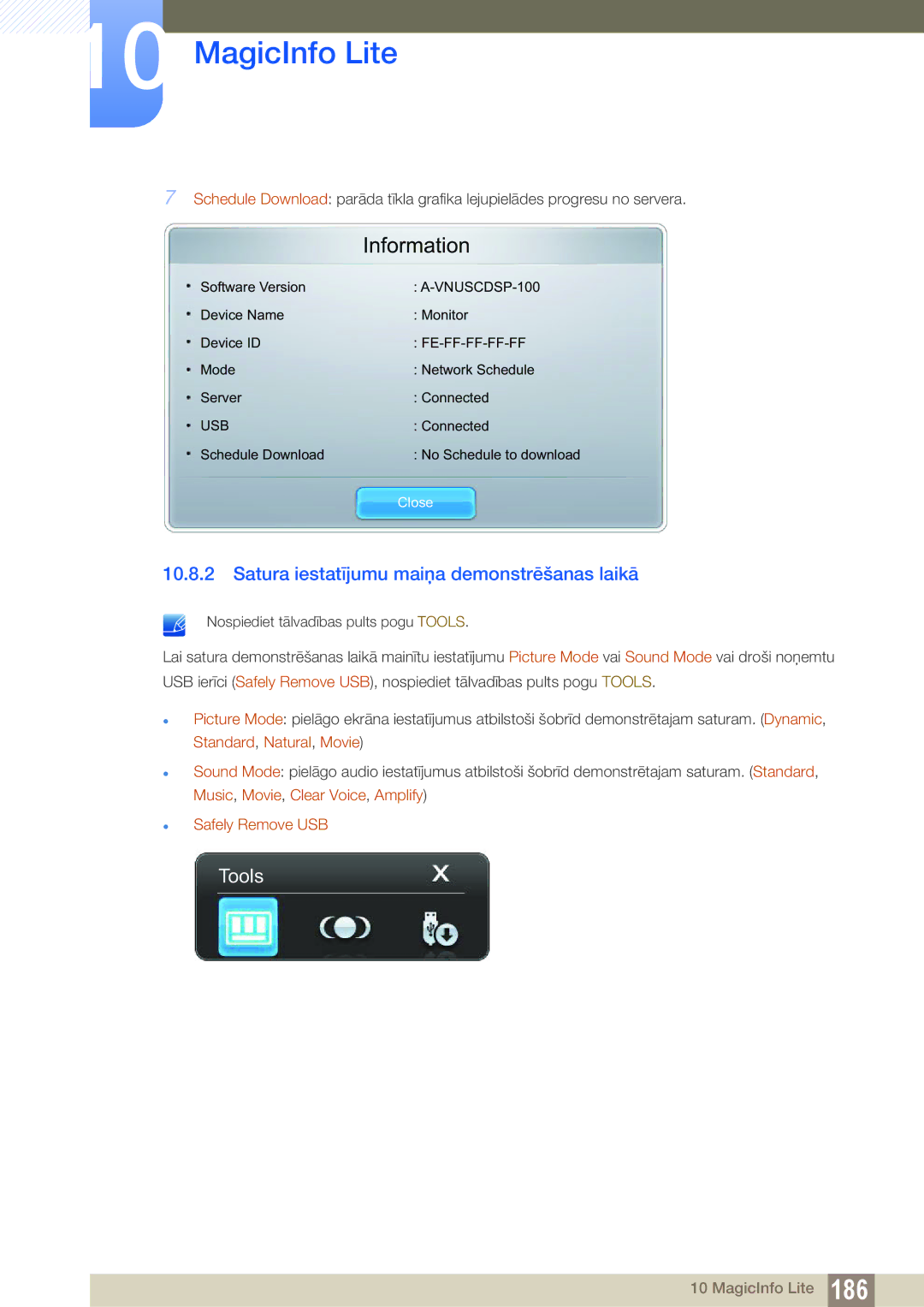 Samsung LH55UEAPLGC/EN, LH55UEPLGC/EN, LH46DEAPLBC/EN manual Information, Satura iestatījumu maiņa demonstrēšanas laikā 