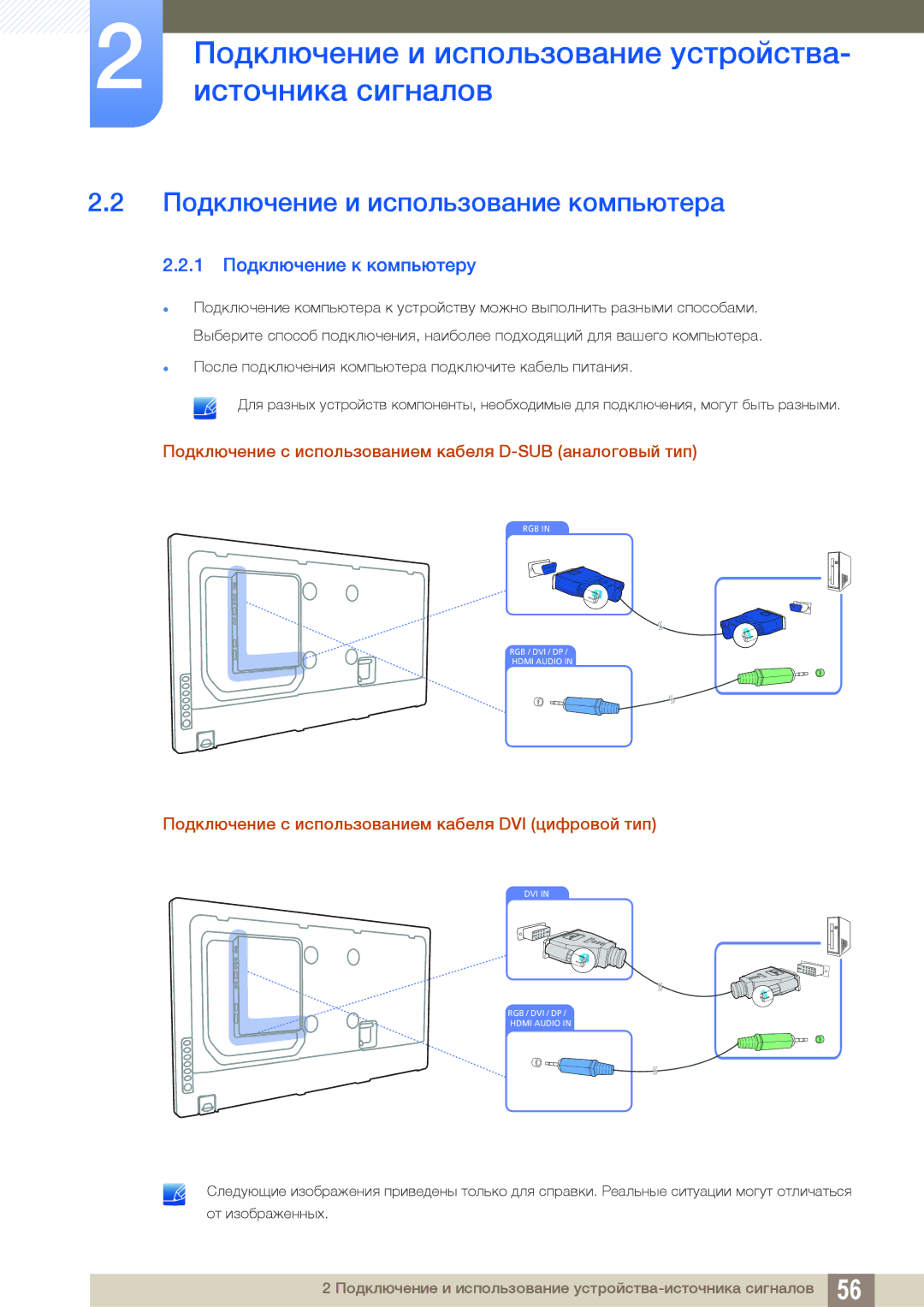 Samsung LH46DEAPLBC/EN, LH55UEAPLGC/EN, LH55UEPLGC/EN Подключение и использование компьютера, 1 Подключение к компьютеру 