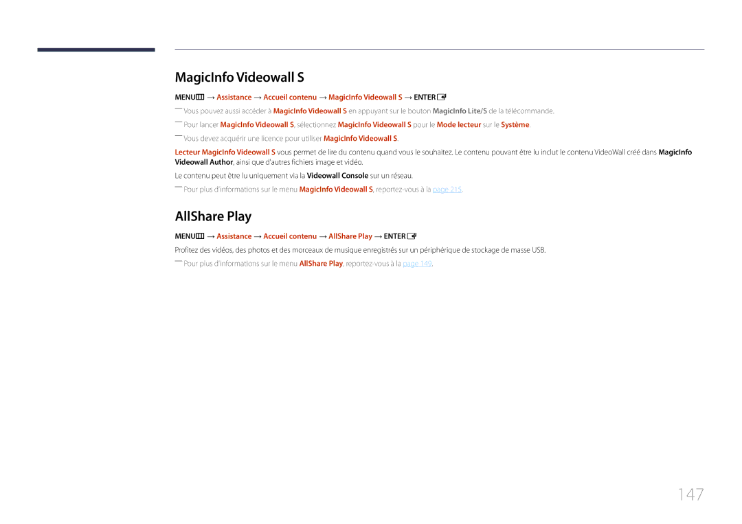 Samsung LH46UECPLGC/EN, LH55UECPLGC/EN manual 147, MagicInfo Videowall S, AllShare Play 