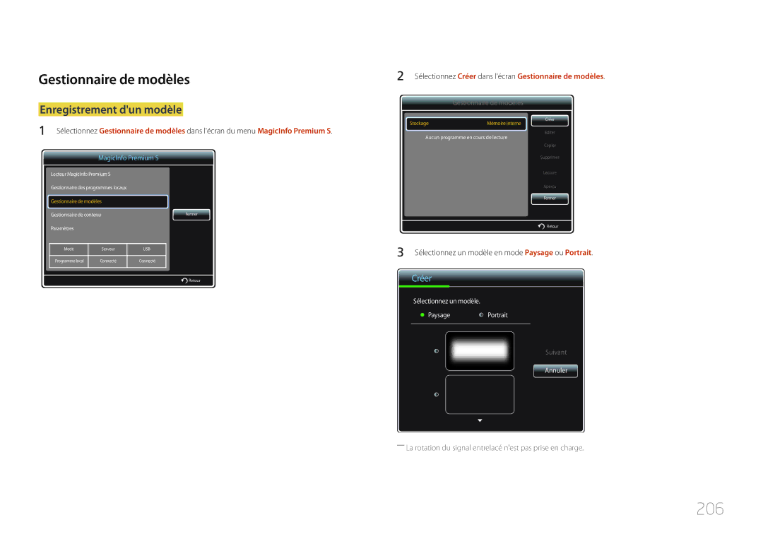 Samsung LH55UECPLGC/EN, LH46UECPLGC/EN manual 206, Gestionnaire de modèles, Enregistrement dun modèle 