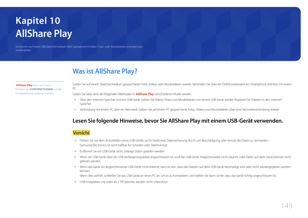 Samsung LH46UECPLGC/EN, LH55UECPLGC/EN manual Was ist AllShare Play?, 149 