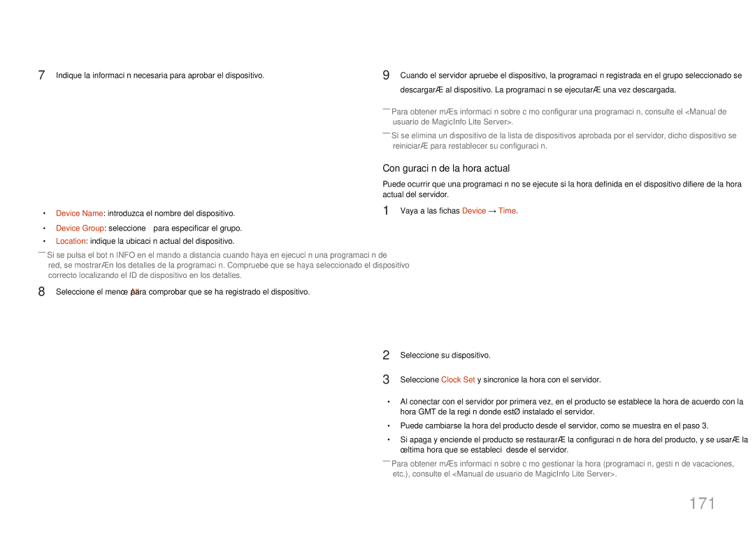 Samsung LH46UECPLGC/EN, LH55UECPLGC/EN manual 171, Device Name introduzca el nombre del dispositivo, Device Group seleccione 