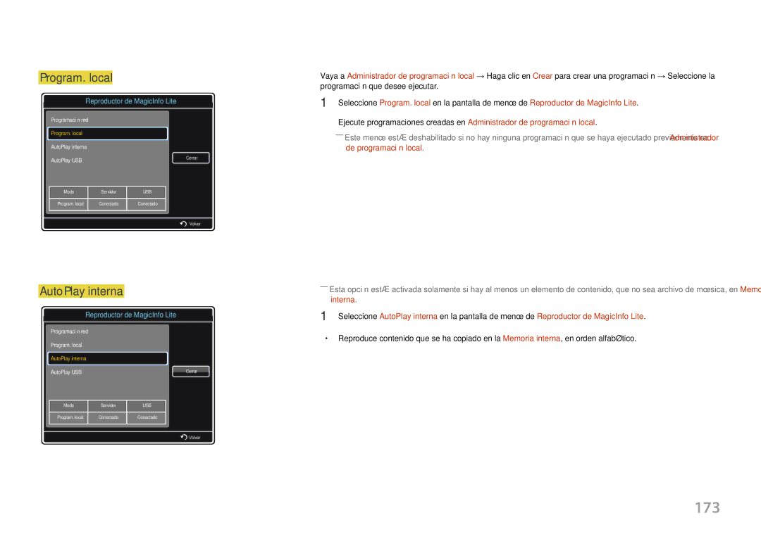 Samsung LH46UECPLGC/EN, LH55UECPLGC/EN manual 173, Program. local, AutoPlay interna 