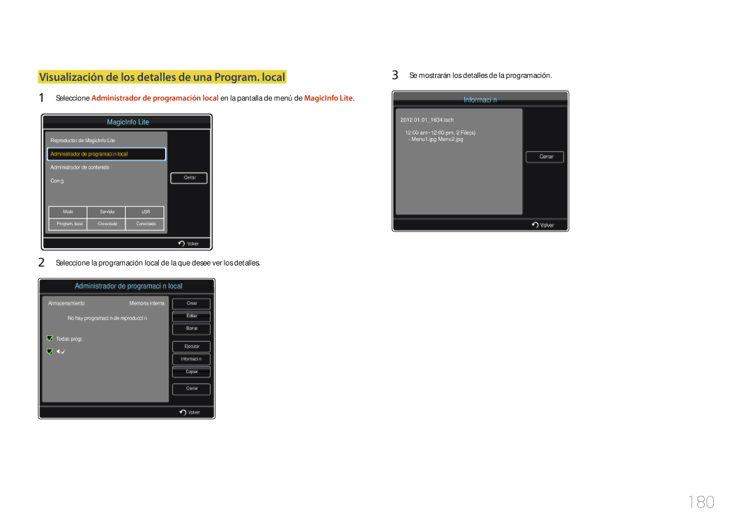 Samsung LH55UECPLGC/EN, LH46UECPLGC/EN manual 180, Visualización de los detalles de una Program. local 