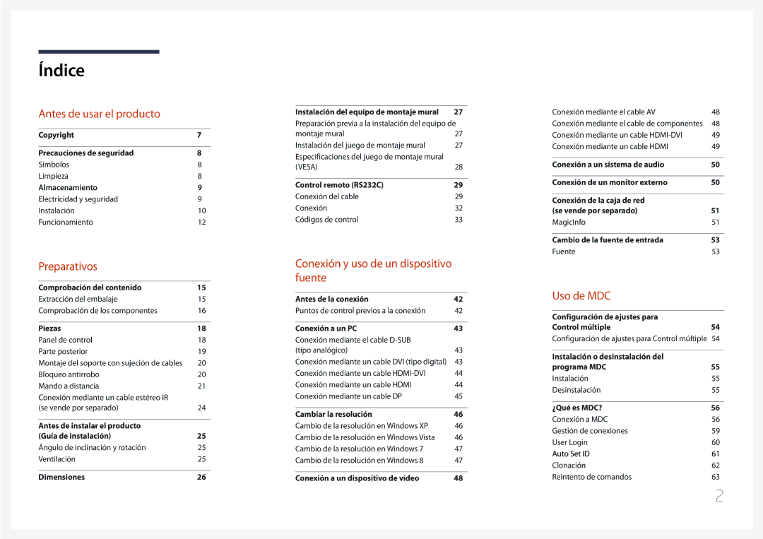 Samsung LH55UECPLGC/EN, LH46UECPLGC/EN manual Índice 