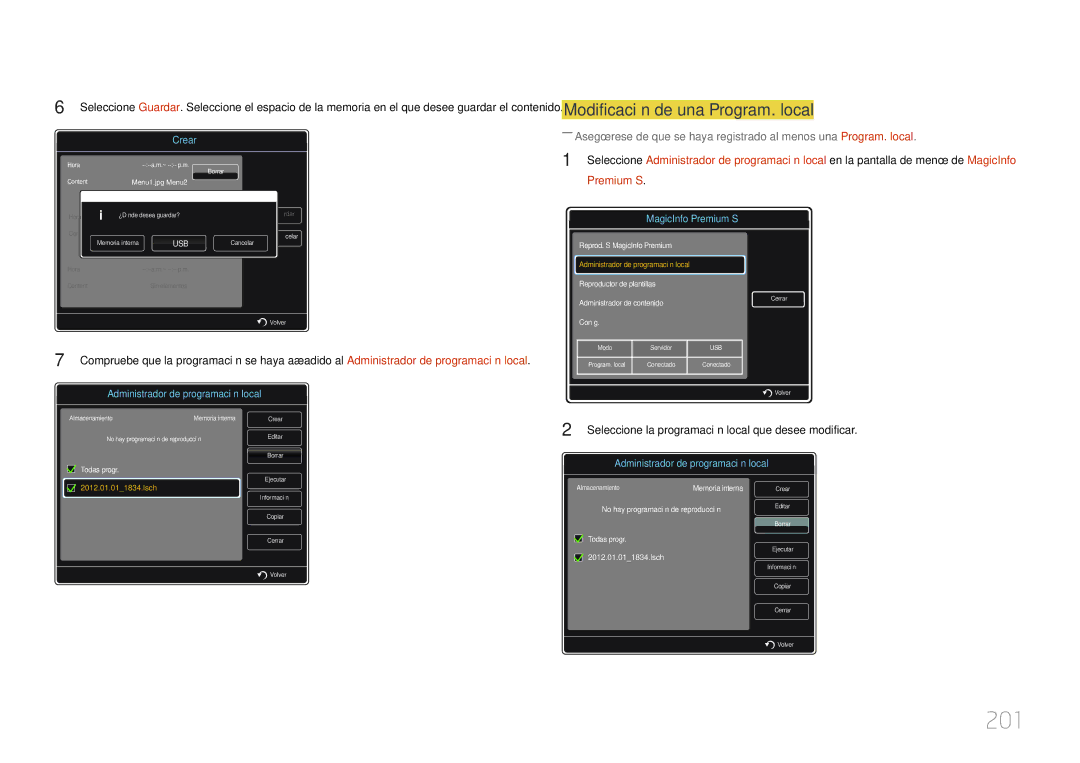 Samsung LH46UECPLGC/EN, LH55UECPLGC/EN manual 201, Modificación de una Program. local 