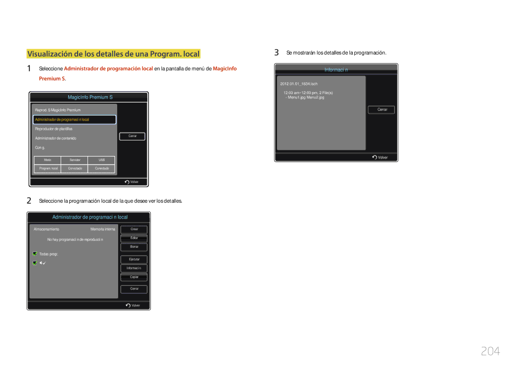 Samsung LH55UECPLGC/EN, LH46UECPLGC/EN manual 204, Visualización de los detalles de una Program. local 