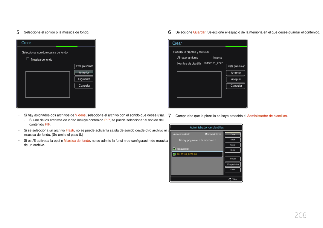 Samsung LH55UECPLGC/EN, LH46UECPLGC/EN manual 208, Seleccione el sonido o la música de fondo, Contenido PIP 