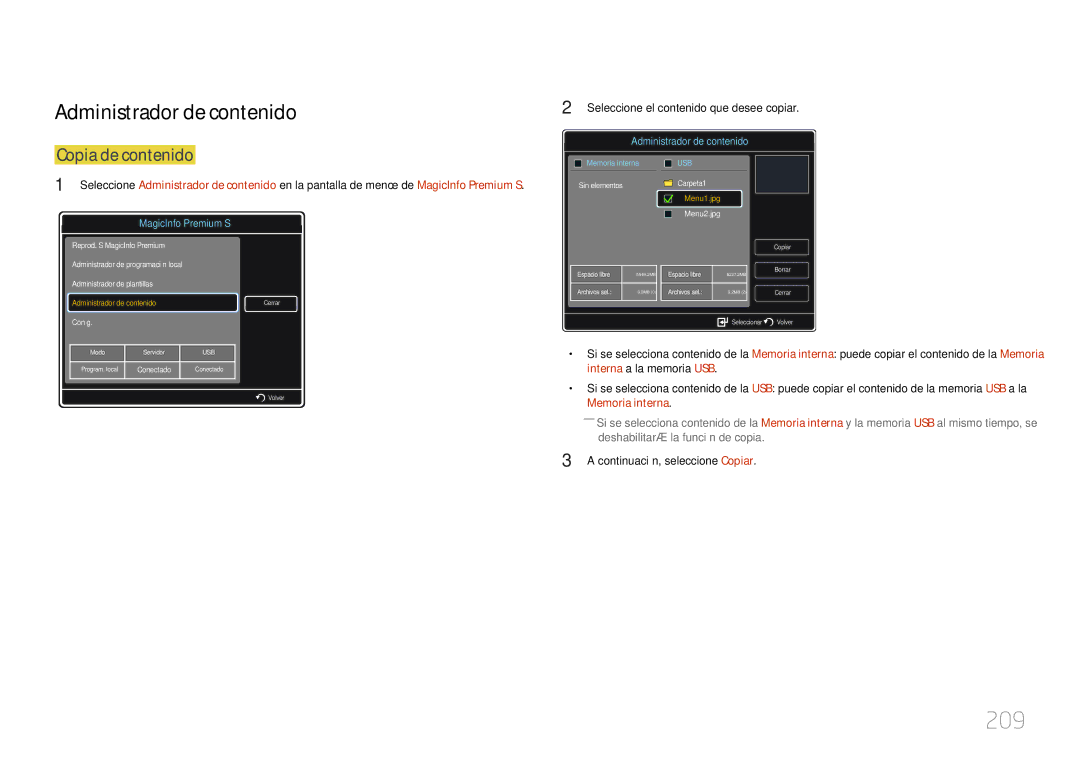 Samsung LH46UECPLGC/EN, LH55UECPLGC/EN manual 209, Administrador de contenido 