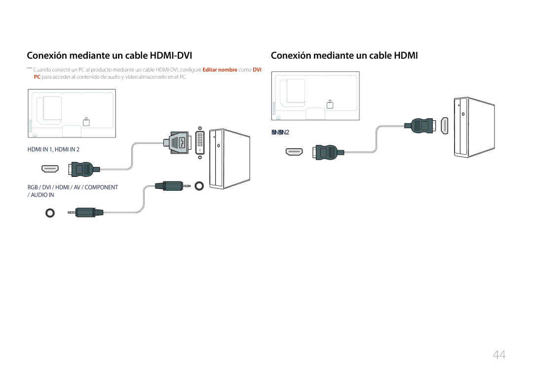 Samsung LH55UECPLGC/EN, LH46UECPLGC/EN manual Conexión mediante un cable HDMI-DVI, Conexión mediante un cable Hdmi 