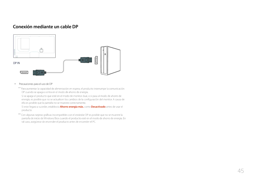 Samsung LH46UECPLGC/EN, LH55UECPLGC/EN manual Conexión mediante un cable DP, Precauciones para el uso de DP 