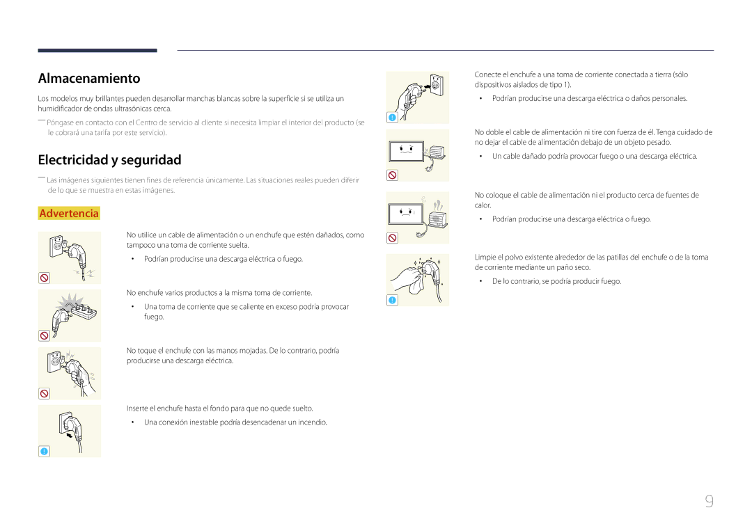 Samsung LH46UECPLGC/EN, LH55UECPLGC/EN manual Almacenamiento, Electricidad y seguridad 