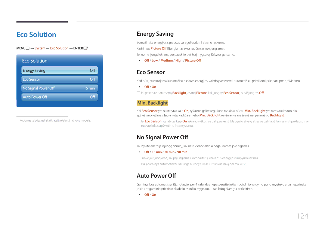 Samsung LH55UECPLGC/EN manual Eco Solution, 124 