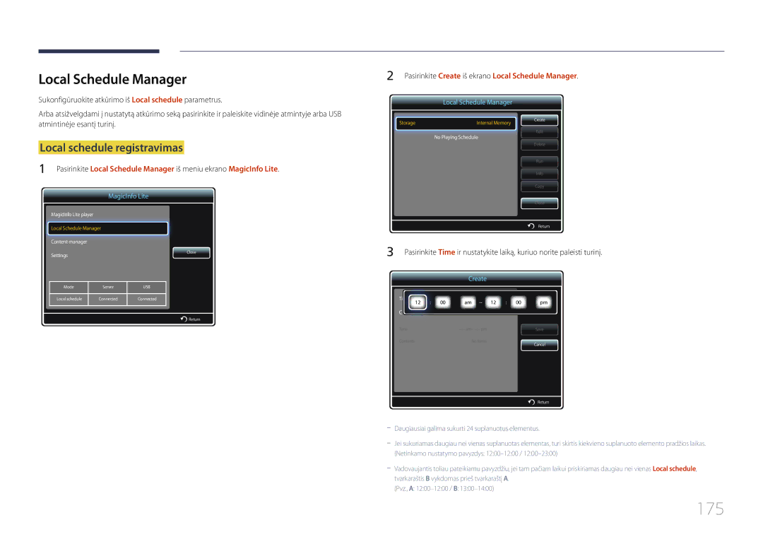 Samsung LH55UECPLGC/EN manual 175, Local Schedule Manager, Local schedule registravimas 