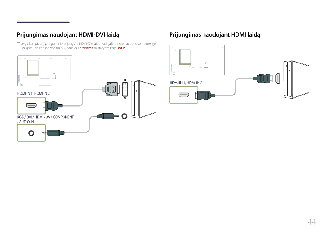 Samsung LH55UECPLGC/EN manual Prijungimas naudojant HDMI-DVI laidą, Prijungimas naudojant Hdmi laidą 